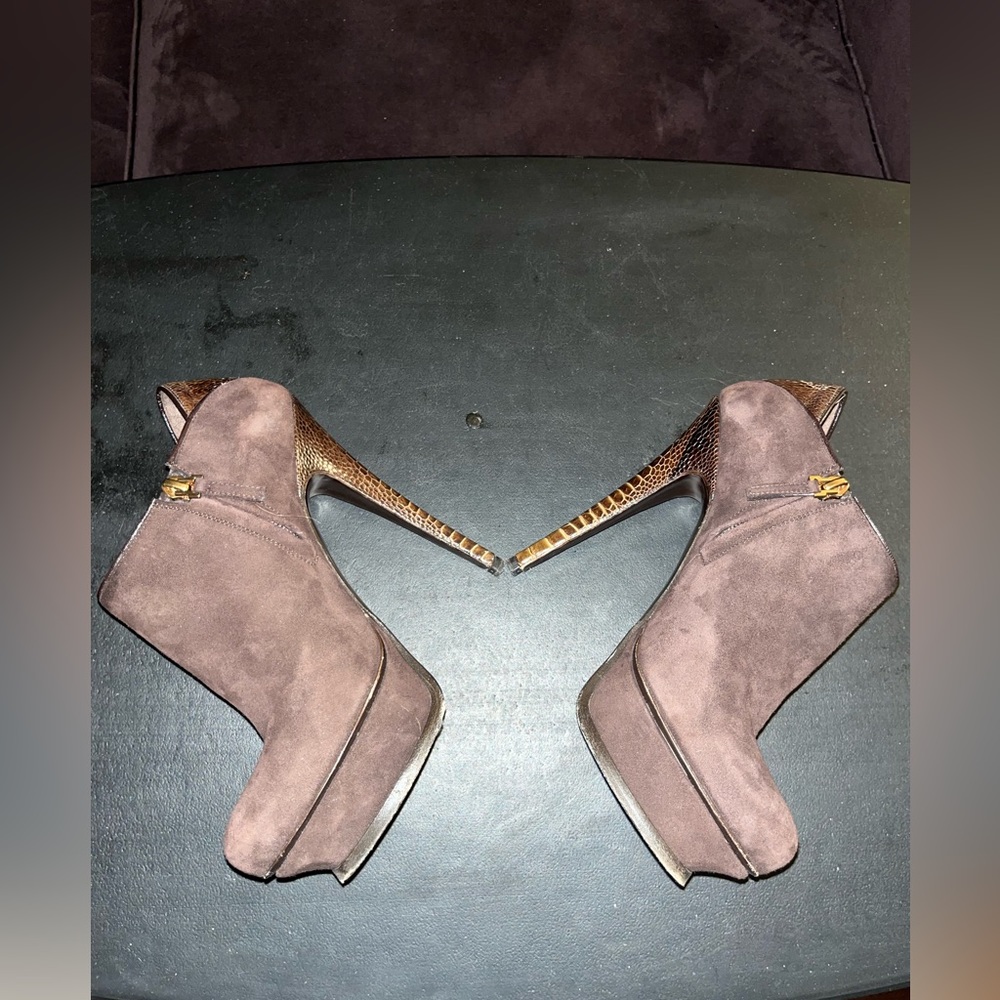 YSL Bootie Chocolate Brown Suede Ankle Boot Yves Saint Laurent size 38